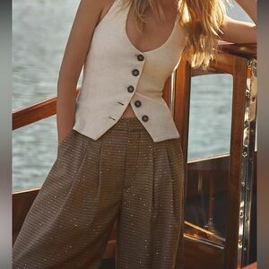 Anthropologie Maeve Pleated Wide-Leg Houndstooth Trousers Sz 2P